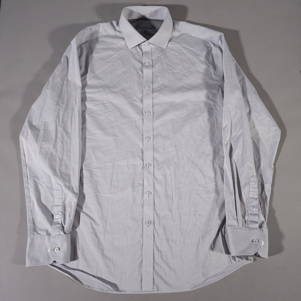 Twillory Dress Shirt Mens 17.5 36/37 Gray Micro Check Performance Tailored Fit